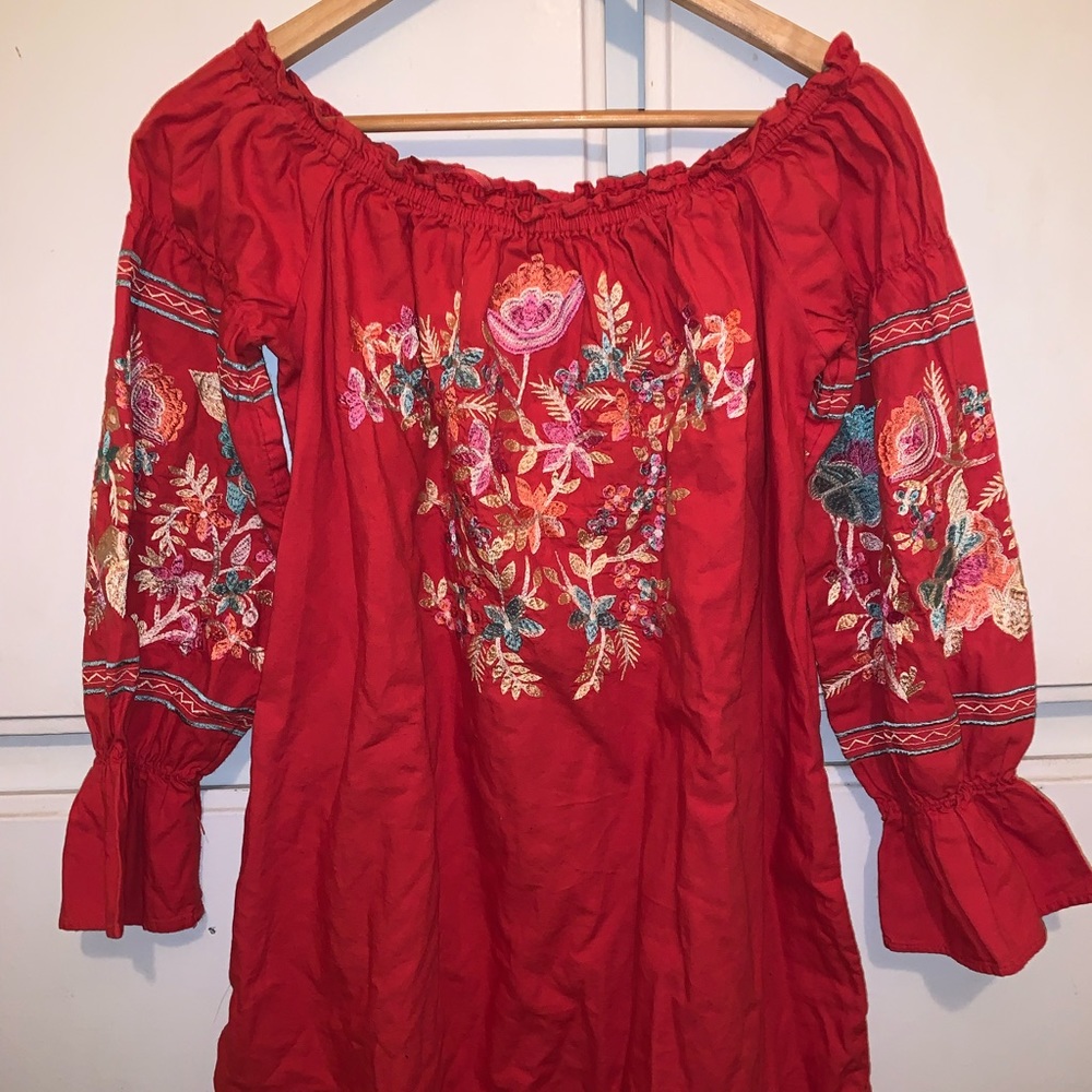 FREE PEOPLE OVERSIZED  EMBROIDERY FLORAL SHORT DRESS